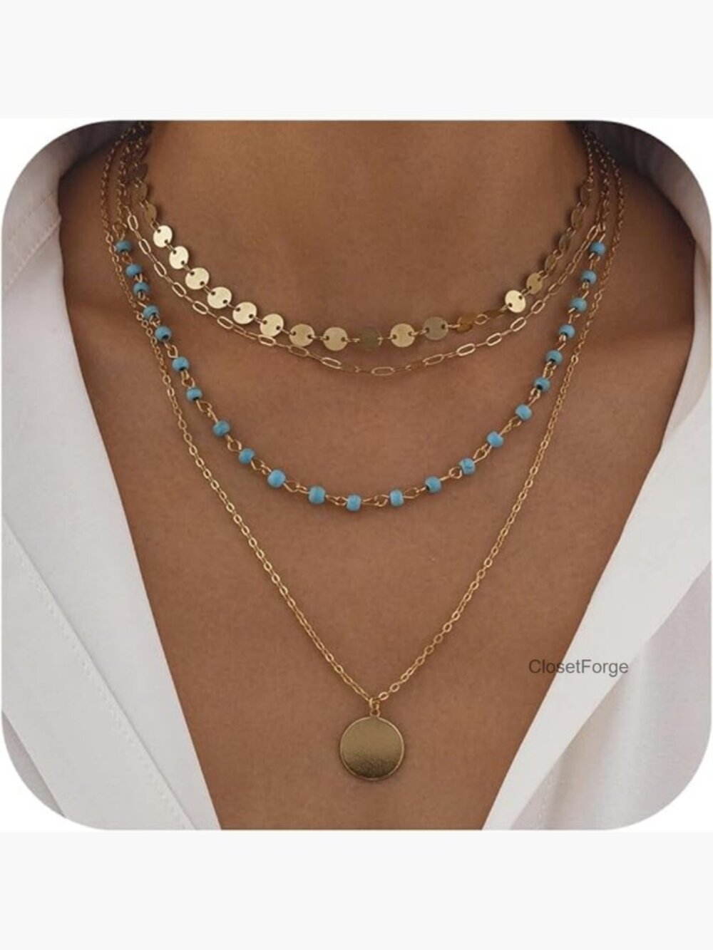 Boho Turquoise Layered Y-Shape Stack Necklace Women Western